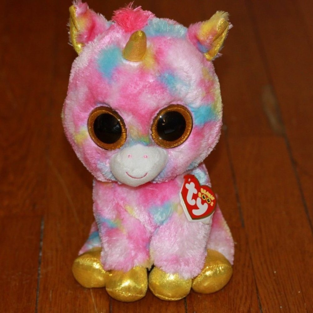 Ty Beanie Boo Fantasia Medium 9" Plush Stuffed Animal Pink Rainbow Unicorn toy